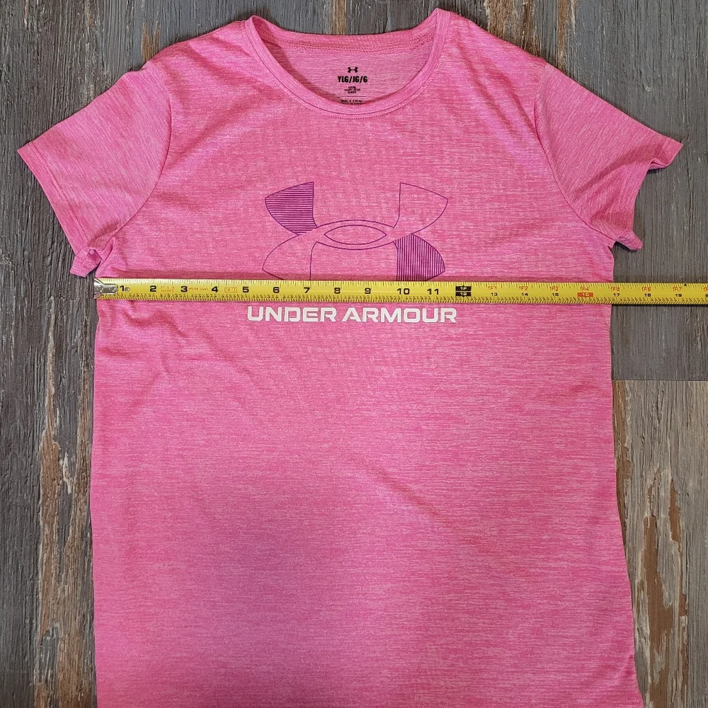 NWOT Under Armour Big Logo Twist Heathered Pink T-shirt Size Youth Large